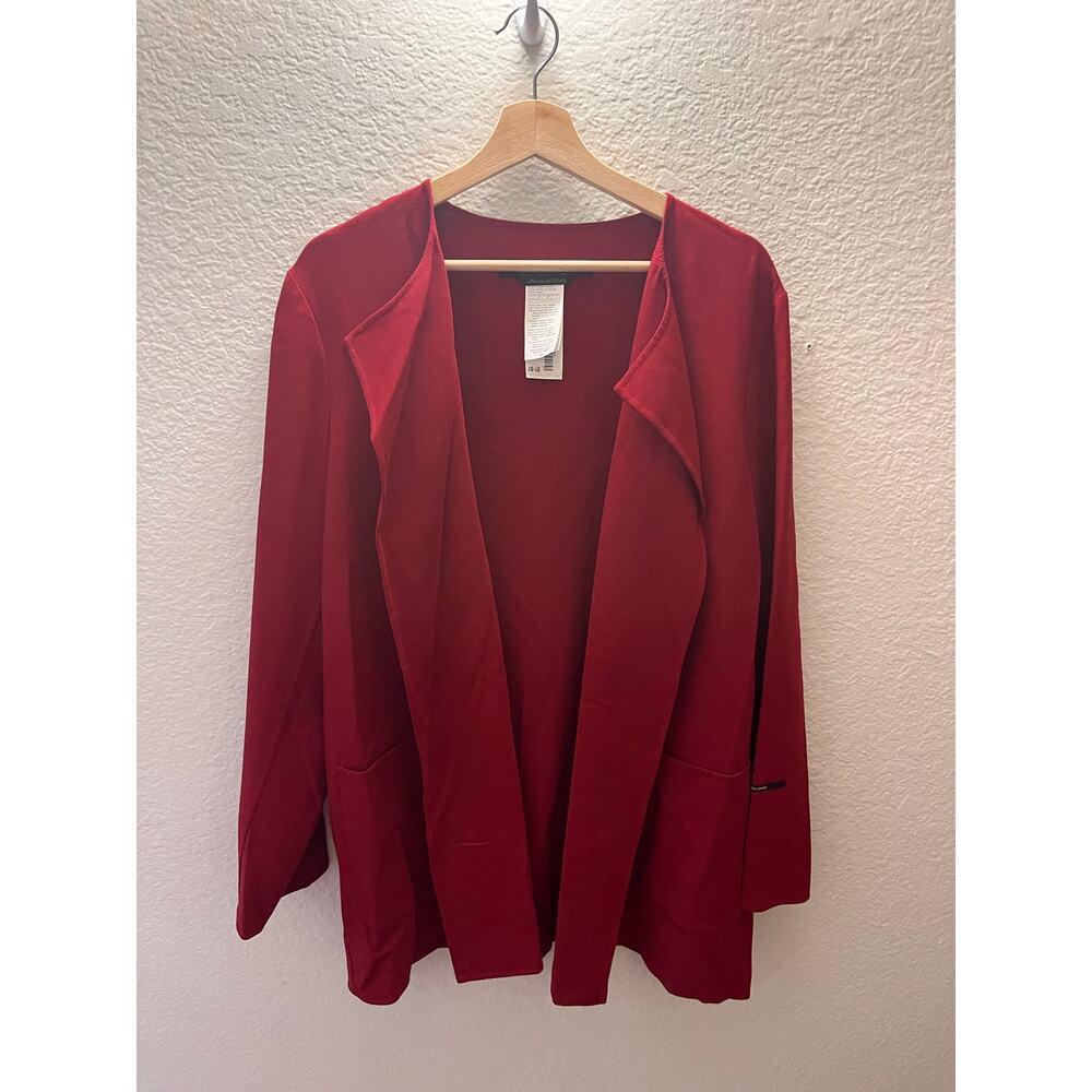 Marina Rinaldi Chiaro Red Wool Open Front Drape Jacket Italy Plus Size 21 NWT - Picture 3 of 11